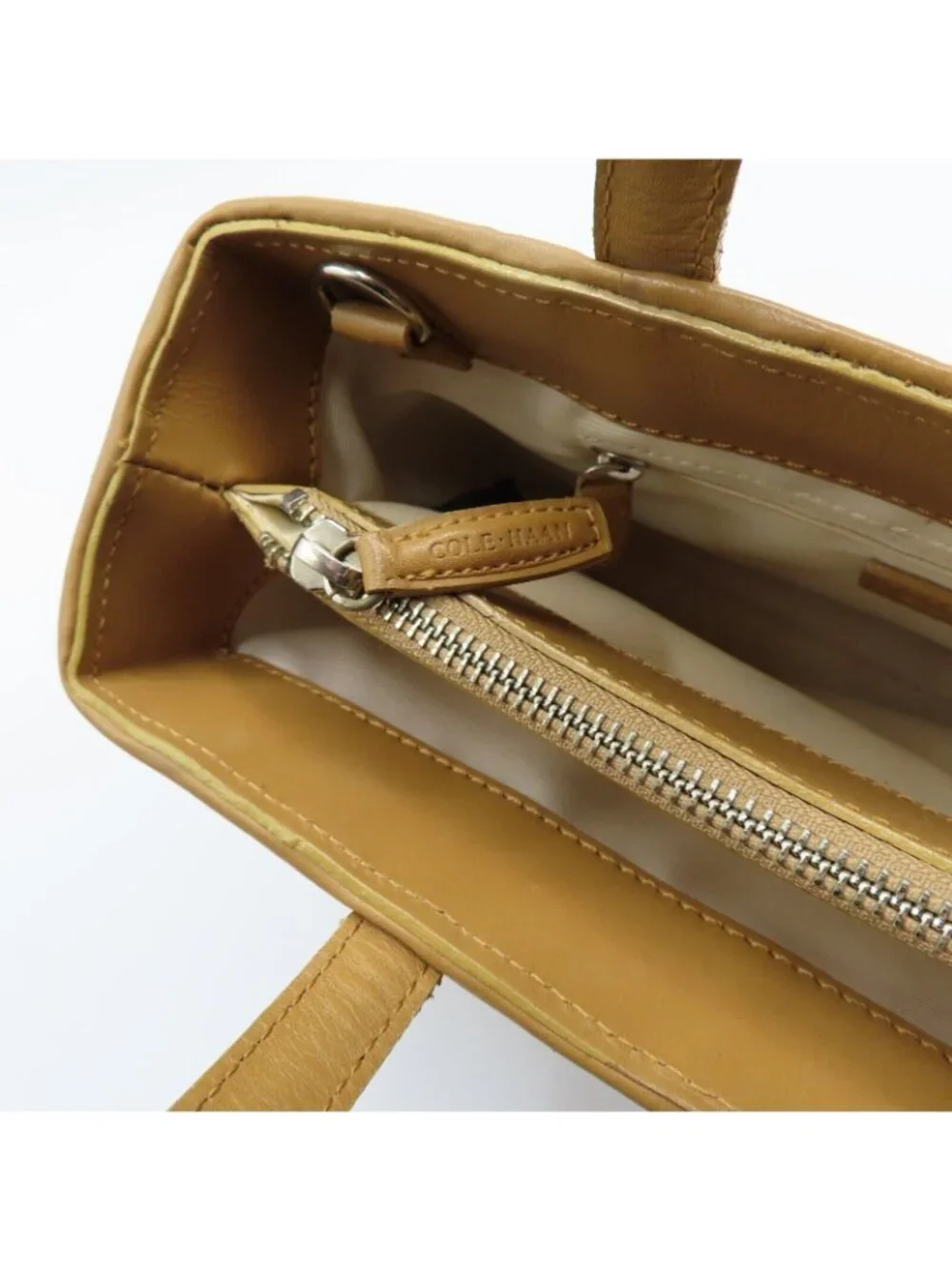 Cole Haan Basket Weave Tan Brown Genuine Leather Woven Top Handle Bag Handbag
